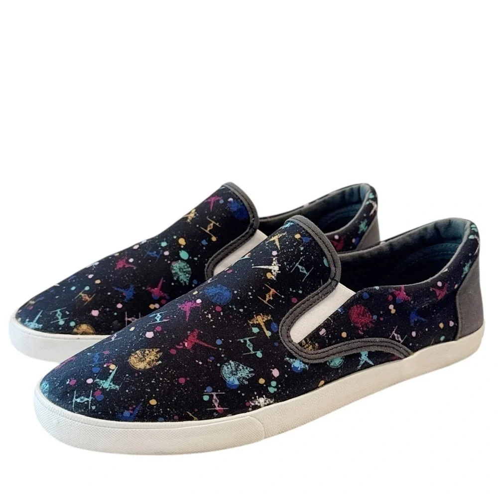 Inkkas Unisex Star Wars Black Graphic Print Slip Ons Spacecraft Size 12 M /14 W